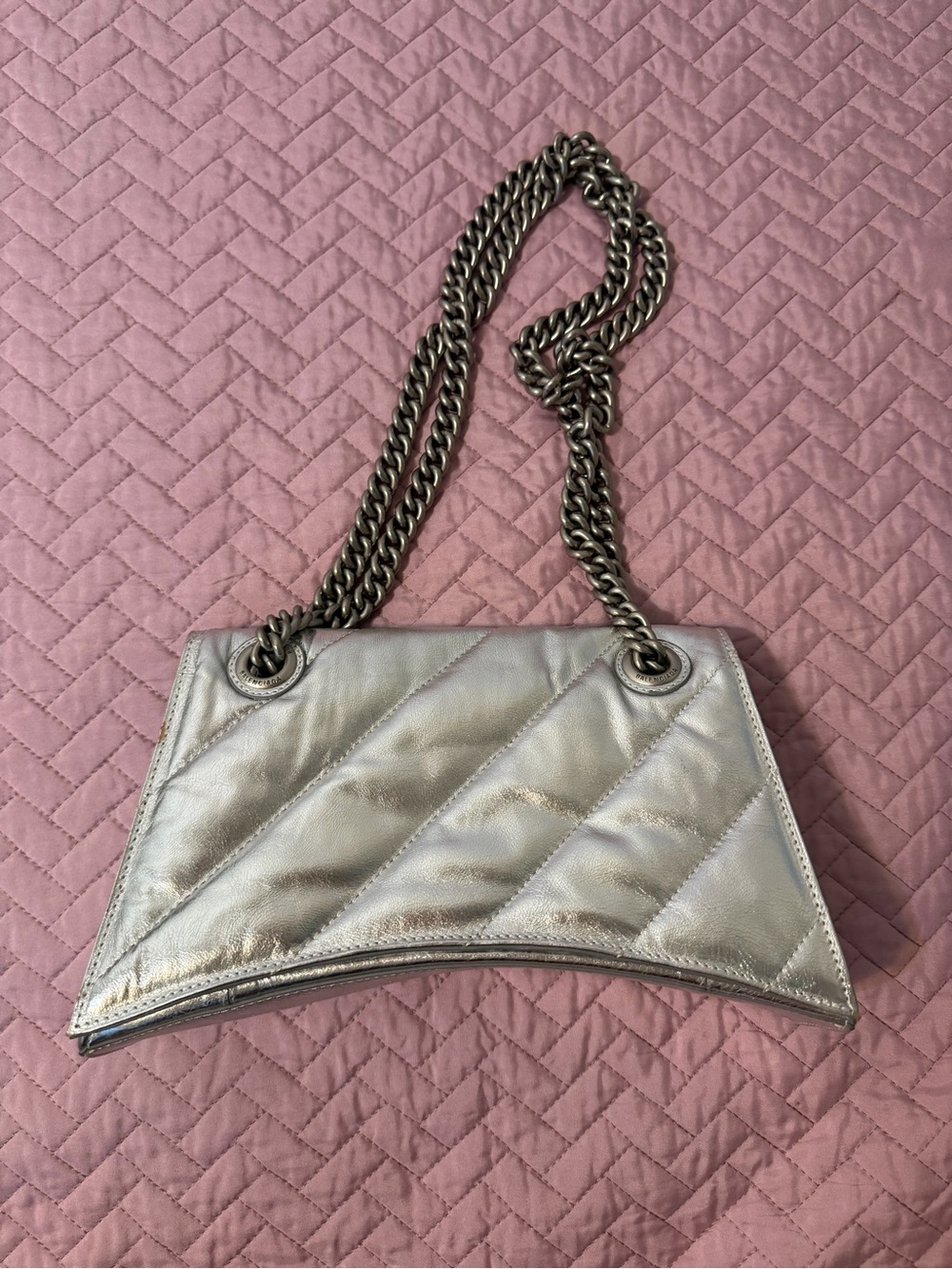 Balenciaga Silver Quilted Crush Shoulder Bag - Picture 5 of 9